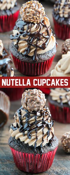 Triple Chocolate Nutella Cupcakes, cupcakes, nutella cupcakes, nutella dessert ideas, desserts Ferrero Rocher Candy, Nutella Frosting, Nutella Cupcakes, Nutella Buttercream, Fantastic Recipes, Chocolate Drink, Cake Party, Chocolate Nutella, Yummy Dessert