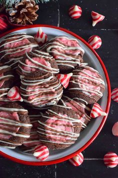 hershey's peppermint cookies on a plate with candy canes