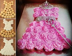 a pink princess dress made out of cupcakes