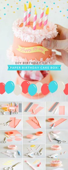 diy birthday cake box with paper decorations