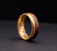 8mm Mens Wedding Band Damascus Steel & Bubinga Wood Inlay - Etsy Gold And Wood Ring, Mens Gold Band, Red Ring Box, Wedding Rings For Men, Wooden Wedding Bands, Wedding Band For Men, Hardness Scale, Mens Wedding Bands Unique, Groom Ring