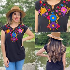 This Beautiful Floral Hand Embroidered Blouse is the perfect Top for Everyday use or a special event. This blouse is hand embroidered by Mexican Artisans and is completely one of a kind! This blouse comes in one size which fits sizes Small and Medium. More Colors Available here: https://www.etsy.com/es/listing/820969974/blusa-floral-bordado-a-mano-blusa-floral?ref=listing_published_alert Bohemian V-neck Embroidered Top, Bohemian V-neck Blouse With Multicolor Embroidery, Bohemian Multicolor Embroidered V-neck Top, Bohemian Tops With Geometric Embroidery For Vacation, Bohemian Embroidered Top With Embroidered Border For Festivals, Bohemian Tops With Geometric Embroidery For Beach, Bohemian Embroidered Top With Geometric Design For Vacation, Bohemian Beach Tops With Geometric Embroidery, Bohemian Tops With Geometric Embroidery