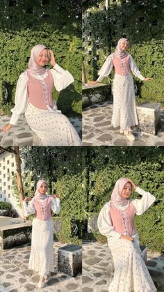 Blouse Outfit Ideas Hijab, Rok Aesthetics, Ootd Rok Korean Style, Vintage Outfits Hijab Rok, Ootd Rok Pink, Pink Yearbook, Ootd Vintage Hijab Rok