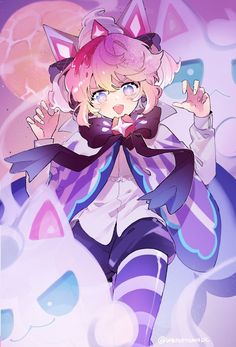 an anime character with pink hair and blue eyes