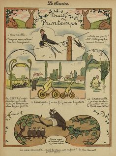 an old french poster with pictures of people and animals