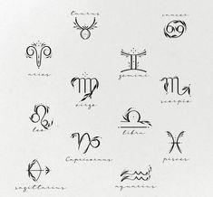 the zodiac signs are drawn in black ink