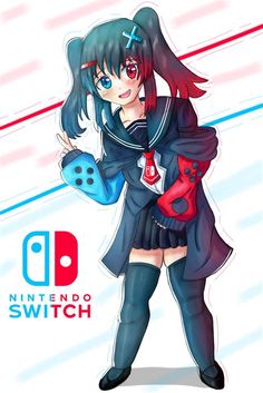 an anime character holding a nintendo switch controller