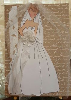 a card with an image of a woman in a wedding dress