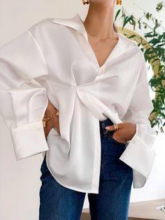 (1) SILK UNBALANCED BLOUSE – MINUSEY Party Blouses, Blouse Dress Outfit, Party Blouse, Polyester Shirt, Unique Blouse, Maxi Coat, Simple Blouse, Oversized Blouse, Women Blouses