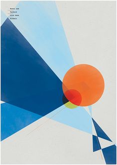 an abstract painting with blue, orange and white shapes