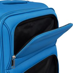 Designed to provide travelers comfort, functionality, reliability, and peace of mind, this 3 piece suitcase set features one 30-inch suitcase for consignment, one 26-inch suitcase for checking in and one 22-inch suitcase suitable for carrying onto the plane. Quiet smooth spinner wheels and an adjustable 3-level telescoping handle allow you to quickly maneuver in tight spaces and provide effortless movement. With the included 3- digit TSA lock, you can also secure your valuables from thieves. Make packing clothes easy with the interior fully lined with multi-use organizational pockets. To comply with common carry-on size limit, the small luggage has no side carry handle. Flynama 30.3" X 18.9" X 12.6" Blue Fabric Softshell Suitcase Set (1-Bag) | V613AAC Blue Travel Briefcase With Luggage Sleeve, Blue Travel Briefcase Rectangular Shape, Blue Rectangular Briefcase With Luggage Sleeve, Blue Nylon Travel Accessories For Overnight Trips, Blue Travel Bag With Luggage Sleeve For Business Trips, Functional Blue Luggage For Business Trips, Blue Business Luggage With Sleeve, Modern Blue Travel Bag, Blue Rectangular Travel Cases