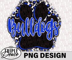 a blue and black dog paw with the words bulldogs on it's side