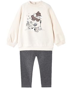 Cute Graphic Print Long Sleeve Sets, Cute Long Sleeve Sets With Graphic Print, Cute Cartoon Print Fall Sets, Cute Cartoon Print Sets For Fall, White Cartoon Print Sets For Fall, Cute Cotton Leggings For Fall, Matching Leggings, Leggings Set, Winter 2022