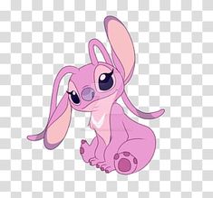 a pink rabbit sitting on the ground with its eyes closed and ears wide open, looking like