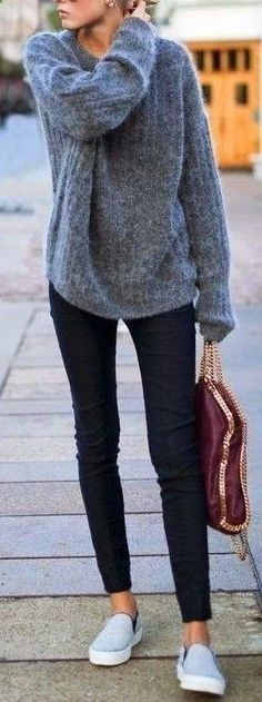 15 simple outfits for college to try Oversized Grey Sweater, Fall Outfits For School, Oversize Pullover, Pullover Outfit, Mode Casual, 가을 패션, Looks Style, Fashion 2017, College Outfits