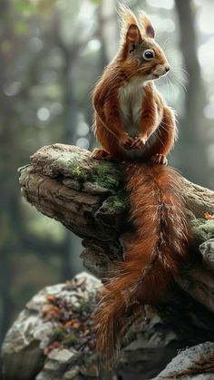 a red squirrel sitting on top of a tree branch