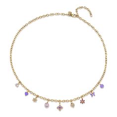 Gold & Amethyst Enamel Multi-Charm Necklace - Sydney Evan Fine Jewelry Eye Flower, Tiny Butterfly, 14k Yellow Gold Necklace, Kahlil Gibran, Sydney Evan, Tiny Diamond, Diamond Charm, Happy Face, Flower Charm