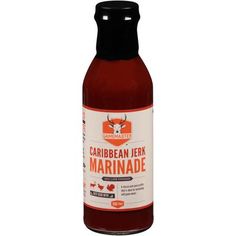 a bottle of marinade on a white background