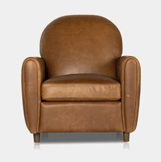 a brown leather chair on a white background