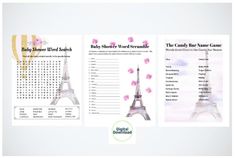 the eiffel tower is shown with pink flowers on it's back side