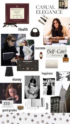 a collage of photos with the words casual elegance written on them and other items