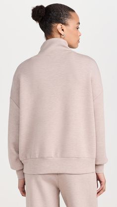 Varley Hawley Half Zip Sweat | Shopbop Athleisure Funnel Neck Sweater, Solid Half-zip Tops For Loungewear, Solid Color Half-zip Tops For Loungewear, Half-zip Sweater With Ribbed Cuffs For Loungewear, Half-zip Loungewear Tops, Cozy Half-zip Top With Ribbed Cuffs, Athleisure Funnel Neck Top With Ribbed Collar, Athleisure Top With Funnel Neck And Ribbed Collar, Stretch Half-zip Tops For Loungewear