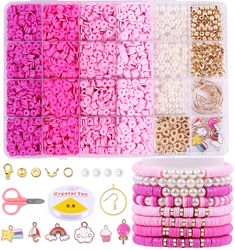 PRICES MAY VARY. 📿Complete Bracelet Making Kit: You will receive 3,280 clay beads, 90 pearl beads, 80 metal spacer beads, 6 cute pink charms, 6 pieces earrings, and various small accessories. Our clay bead set is an all-in-one solution for creating bracelets, necklaces, earrings, bag chains, and more. No need to purchase anything extra. 👑Organised Clay Beads Kit: Unlike others, our bracelet making kit comes complete with a plastic storage box for the clay beads. All components are meticulously Clay Bead Kit, Bracelets Kit, Pink Charms, Friendship Bracelet Kit, Beads Kit, Making Friendship Bracelets, Bracelets Making, Valentines Bracelets, Bracelet Kit