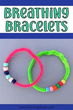 two bracelets with colorful beads on them and the words breathing bracelets written below