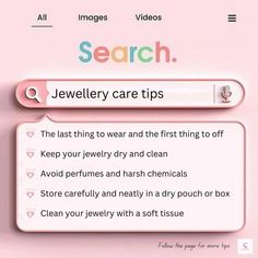 "✨✨ Keep Your Jewelry Sparkling with These Simple Tips! ✨✨ Follow these tips to ensure your CASCADE pieces stay as beautiful as the day you bought them. 💖✨ 💎 Follow our page for more jewelry care tips and updates on our latest collections! #JewelryCare #JewelryTips #CASCADE #HandmadeJewelry #JewelryLovers #StaySparkling" Jewelry Care Tips, Sparkle, Handmade Jewelry