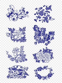 blue and white floral designs on a transparent background, hd png downloading for free