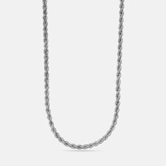 The perfect adornment for any occasion, this sterling silver rope chain is finished with a handcrafted moon clasp. Sterling Silver. The chain can be lengthened by up to 5cm using the sizing rings. Minimalist Sterling Silver Rope Chain Jewelry, White Gold Rope Chain Necklace, Silver Link Rope Chain Necklace Gift, Silver Minimalist Rope Chain Necklace As Gift, Minimalist Silver Rope Chain Necklace As Gift, Minimalist Silver Rope Chain Necklace For Gift, Minimalist Sterling Silver Rope Chain Necklace, Minimalist Metal Jewelry With Rope Chain, Metal Link Rope Chain Jewelry