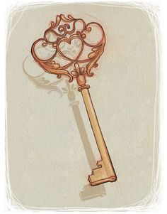 a drawing of a key with hearts on it