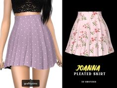 an image of a woman wearing a skirt with flowers on it and the words donna pleated skirt