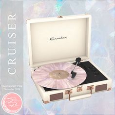 an open suitcase with a record player in it's lid and the words cruttster on top