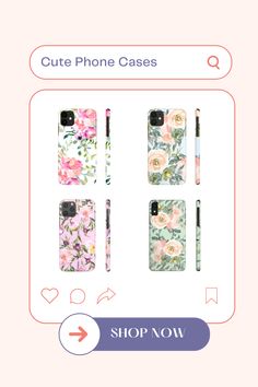 the phone case is shown with flowers on it and an arrow pointing to the right