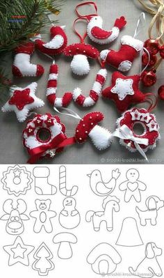 the christmas ornaments are ready to be cut out and sewn together with scissors or sewing needles