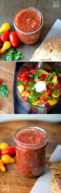 the process of making salsa with tomatoes, peppers and tortilla bread