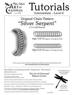 the original chain pattern for silver serpent bracelets is shown in black and white text