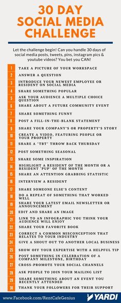 the 30 day social media challenge poster