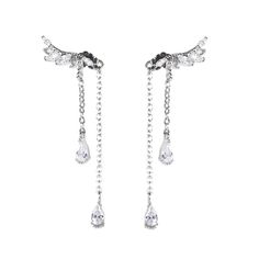 Treat your special angel to her own set of sparkling wings. Each earring showcases a sparkling wing with two shimmering pear cut stones. A splendid complement to her any attire, these glamorous drop earrings shimmer with exquisite detail. These lovely earrings make an elegant accessory. Weight: 2.89 gWidth: 17 mmHeight: 40 mmMaterial: 925 SilverPlating Color: Silver Ocean Earrings, Wing Design, Wings Design, Earring For Women, Dr Pepper, Jewelry Images, Design Earrings, Opal Earrings, Lovely Earrings