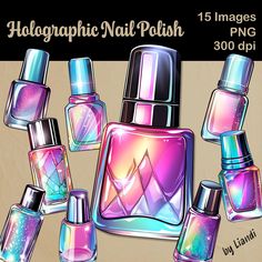 Nail Polish Clipart, Colorful Bottles, Iridescent Nail Polish, Nail Polish Bottle, Holographic Nail Polish, Nail Polish Bottles, Purple Turquoise, Holographic Nails, Transparent Png