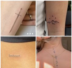 four different tattoos on the back of women's bodies