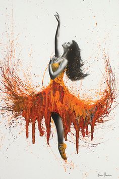 a painting of a woman dancing with orange paint