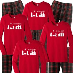 Oh Holy Night Jesus Christmas Pajamas Outfit the whole family. Nothing says Christmas matching Jesus family pajamas...say cheese! This festive flannel set comes with a luxe 100% cotton t-shirt and plaid flannel pajama bottoms.  Put the family to bed in their Christmas pjs and let them rip open those packages Christmas morning. Your options are endless. This cozy pajama set is so comfortable it will be your go to uniform all winter break long. Set includes a long sleeve t-shirt printed with the O Matching Plaid Pajamas, Christmas Pajamas Outfit, Christmas Family Pajamas, Pajamas Outfit, Flannel Pajama Bottoms, Flannel Pjs, Pajama Outfit, Jesus Christmas, Holiday 2022