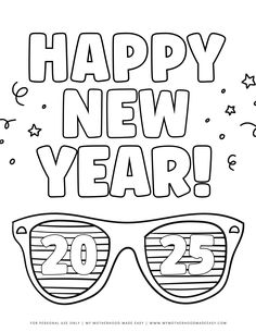 happy new year coloring page with sunglasses and the numbers 2013 on it's side