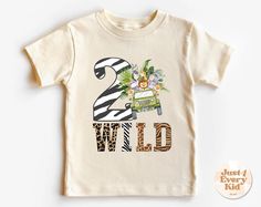 Two Wild Safari Birthday Shirt, 2nd Birthday Shirt, Two Wild Birthday, Wild 2nd Birthday, Safari Jungle Zoo Animal, Boho Birthday Natural  ♥ Elegant t-shirt with round neckline and short sleeves. The loose fit and softness of the cotton gives you freedom of movement. Extremely soft and comfortable t-shirt made of 100% certified pure organic cotton, the production of which does not pollute the environment. ♥ The items are printed after the payment has been cleared within 1-3 business days, someti Two Wild Birthday Party Girl Outfit, Safari Birthday Shirt, Two Wild Birthday, Wild Birthday Party, Wild Outfits, 2nd Birthday Shirt, Two Wild, Wild Safari, Safari Jungle