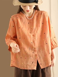 Women Casual Embroidered Polka Dot Ramie Shirt Polka Dot Style, Polka Dots Fashion, Hooded Dress, Vest Shirt, Spring Summer Dress, Plaid Dress, Linen Clothes, Linen Women, Spring Dresses