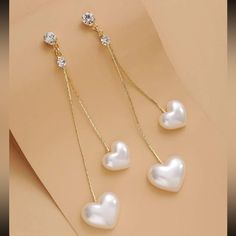 This Unique Pair Is A Wonderful Addition To Your Wardrobe And Your Style; Sure To Get Lots Of Compliments! Great For Valentine’s Day Or Anytime! Gsumpk50c00jn3m White Heart Drop Earrings For Party, Elegant Heart Dangle Earrings For Party, Elegant Dangle Heart Earrings For Party, Elegant Party Heart Dangle Earrings, White Heart Charm Earrings For Party, White Double Heart Jewelry For Party, Elegant White Heart Earrings With Heart Charm, Boho Drop Earrings, Moon Studs