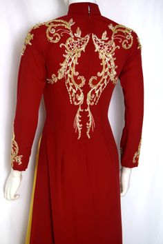 Red Ao Dai Red Crystal Wedding- Ao Dai Kết Đá Pha Lê Cô Dâu Traditional Formal Wedding Dress, Elegant Red Ao Dai For Ceremonies, Red Ceremonial Gown For Festivals, Elegant Red Ao Dai For Ceremony, Traditional Red Wedding Dress For Festive Season, Traditional Red Ao Dai For Ceremony, Red Embroidered Ceremonial Gown, Red Fitted Ao Dai For Formal Occasions, Red Formal Fitted Ao Dai