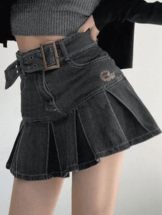 Buckle Belt Pleated Denim Mini Skirt – AnotherChill